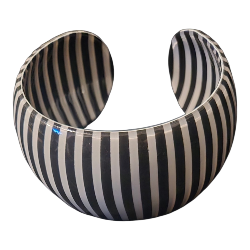 Black and White Striped Cuff Bracelet